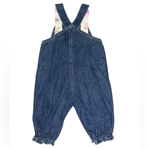 Vintage Disney Winnie The Pooh Denim Overalls Floral Lace Patch 6-9 Month - Picture 2 of 6